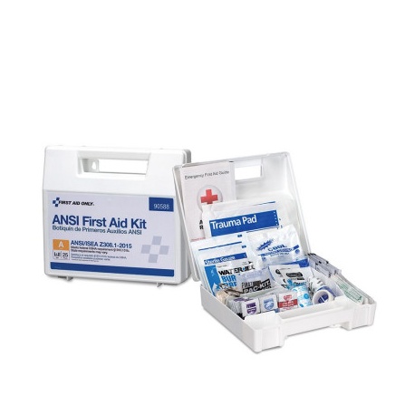 25 Person First Aid Kit, ANSI A, Plastic Case with Dividers