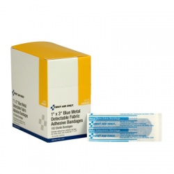 1"x3" Blue, metal detectable woven bandage - 100 per box