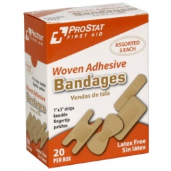 ASSORTED WOVEN ADHESIVE BANDAGES, 20 PER BOX