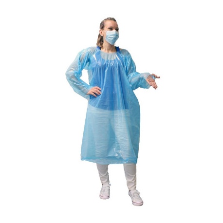 ECONOMY, ONE TIME USE, DISPOSABLE GOWN WITH THUMB HOOKS, INDIVIDUALLY BAGGED, BLUE, 1 EACH