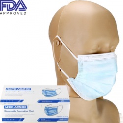 DISPOSABLE PROTECTIVE FACE MASK WITH EAR LOOP, BLUE, FDA APPROVED, BOX OF 50