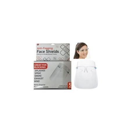 PROTECTIVE FACE SHIELDS WITH GLASSES, ANTI-FOG, CLEAR, 5-PACK