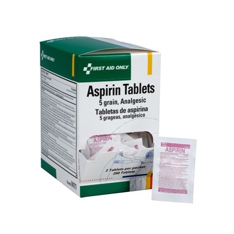Aspirin, 5 grain tablets, 2 per pack - 250 per box