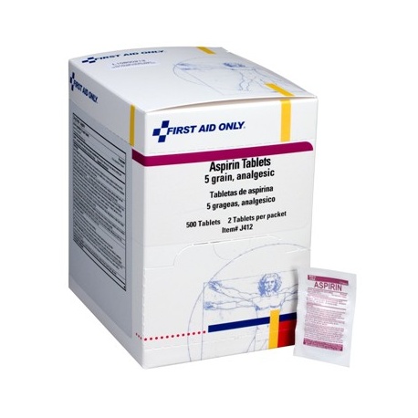 Aspirin, 5 grain tablets, 2 per pack - 500 per box