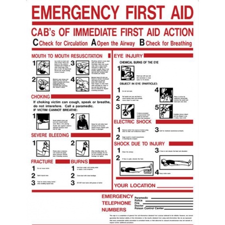 24"x19" Plastic ABC's of Emergency First Aid sign
